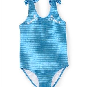 Copper key seersucker embroidered 1 pc swimsuit